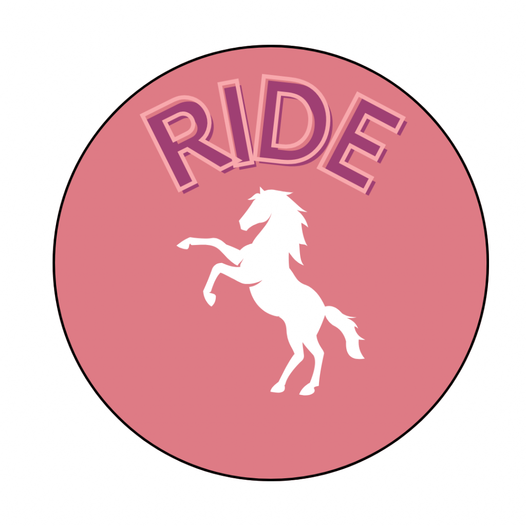 Symbol von einem Pferd. Text: Ride